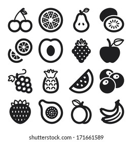 Set of black flat icons about fruit