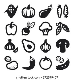 Set of black flat icons about vegetables