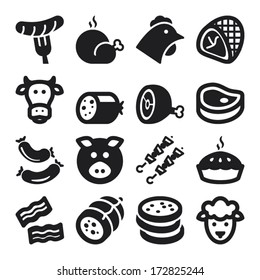 Set of black flat icons about meat.