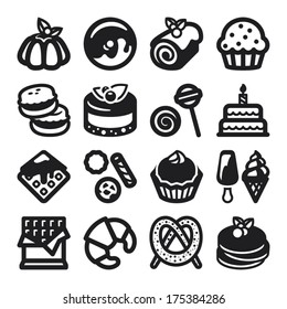 Set of black flat icons about desserts.