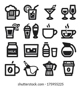 Set of black flat icons about beverage