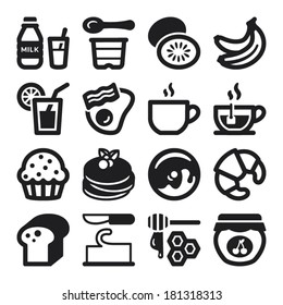 Set of black flat icons about breakfast.