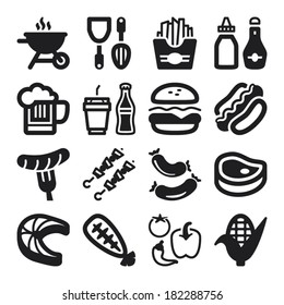 Set of black flat icons about barbecue.