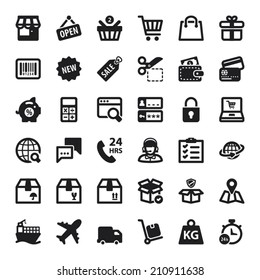 Set of black flat icons about shopping online