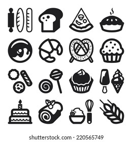Set of black flat icons about bakery