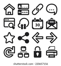 Set of black flat icons about web
