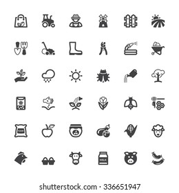 Set of black flat icons about agriculture and livestock