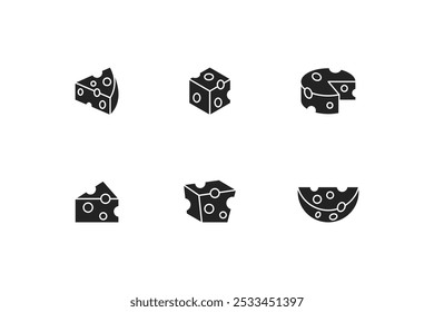 set of black flat style cheese icons