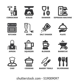 Set of black flat symbols about cooking