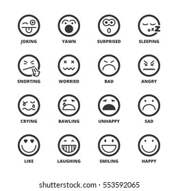 Set of black flat symbols about emoticons