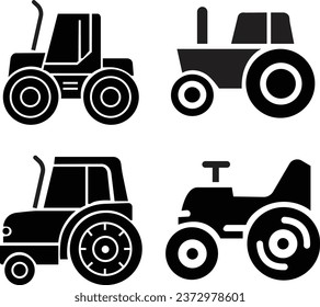 set of black flat Tractor icons. Creative signs from farm icons collection. Filled flat Tractor icons for computer and mobile. Symbol, logo vector graphics isolated on transparent background.