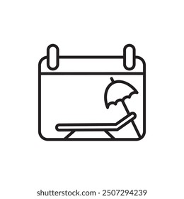 Conjunto de iconos de vector de viaje plano negro y vacaciones. Palmera y tumbona