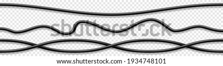 Set of black flexible cables with shadow. Electrical wire. Realistic power or network cable. Vector illustration.