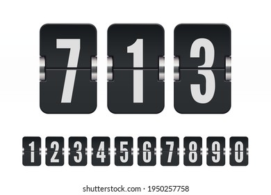 Set of black flip numbers on a mechanical scoreboard isolated on white. Vector template for your design.