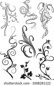 Set of black floral elements for your design.