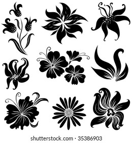  Set of black flower design elements (From my big "Floral collection")