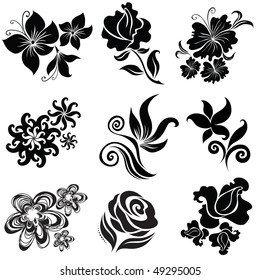 Set Of Black Flower Design Elements (From My Big 