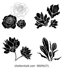 Set Black Flower Design Elements My Stock Vector (Royalty Free ...