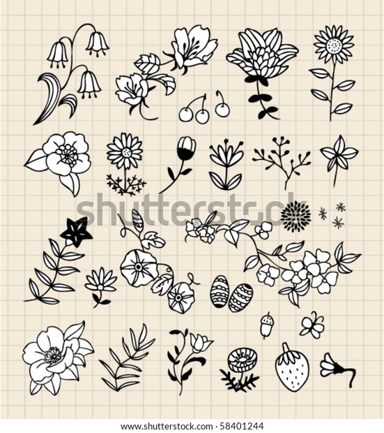 Set Black Flower Design Elements Stock Vector Royalty Free 58401244 Shutterstock 