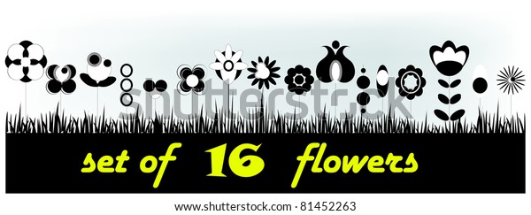 Set Black Flower Design Elements 1 Stock Vector (Royalty Free) 81452263