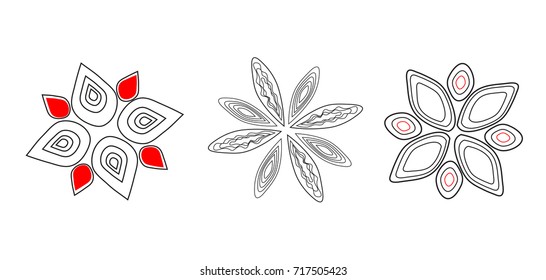 Set with black flowers for logo in minimalistic style.