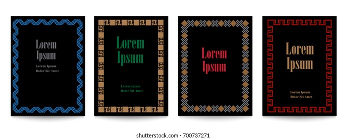 Set of black flyer pages ornament with geometric frames.Vintage art traditional, vector elements for retro design. Vector decorative retro greeting card or invitation
