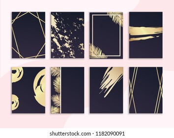 Set of black flyers with gold design. Can be used for mobile website banners, web design, posters, email and newsletter designs.