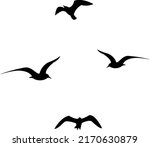 Set of black flying seagull silhouettes on white background.