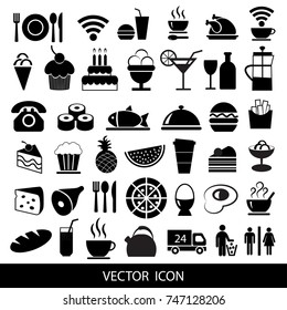 Set of black food icons. Vector illustration.