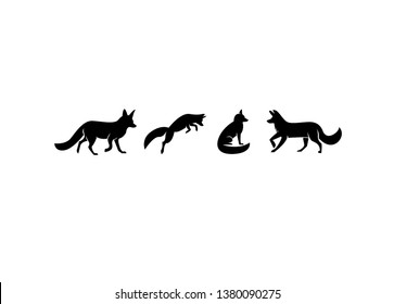 set black fox silhouette logo icon designs illustration template