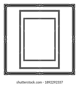 Set of black frames, Celtic style. A3, A4, Letter proportions, square frame. Celtic knots, overlapping lines. 