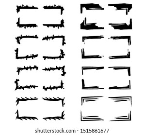 Set of black frames. Collection of rectangle borders. Bundle of elements. Vector illustration.