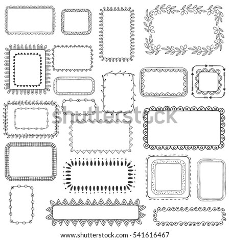 Set of black frames. Hand drawn ink borders. Vector illustration. Isolated Stock photo © 