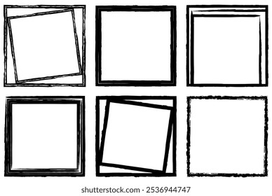 Set of black frames isolated on white. Vector square frame for text, certificate, pictures, diploma, banner. Old worn frame	