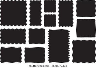 Set of black frames with zigzag edge, scallop edge shapes. Rectangular jagged curved box element..vector	