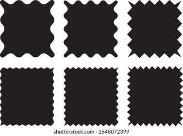 Set of black frames with zigzag edge, scallop edge shapes. Rectangular jagged curved box element..vector	