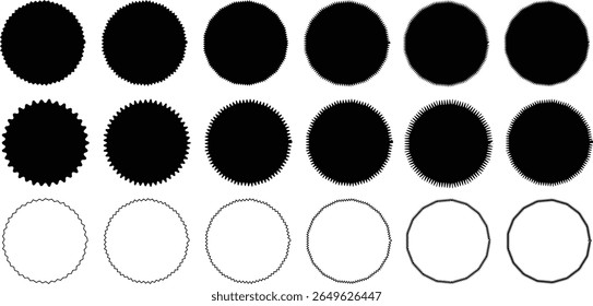 Set of black frames with zigzag edge, scallop edge shapes. Rectangular jagged curved box element..vector	