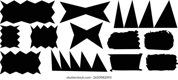 Set of black frames with zigzag edge, scallop edge shapes. Rectangular jagged curved box element..vector	