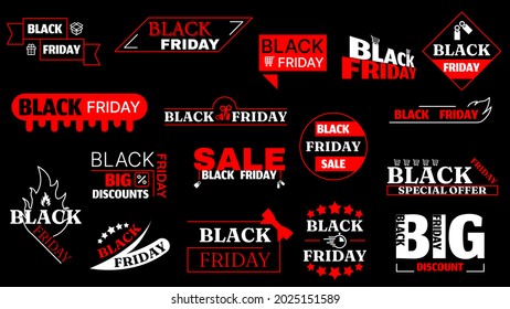 Legen Sie den schwarzen Freitag-Hintergrund fest. Vector Design Banner Sale Discount Einladung Web Poster Flyer Stilbroschüre, Grußkartenvorlage