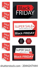 A set of Black Friday banner templates, vector illustration, different discount percentages.