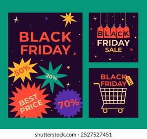 Set of Black Friday banners or posters for promoting sale and discount during the shopping event. Vector illustration