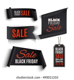 Set of Black Friday banners and price tags isolated on white background. Vector illustration.