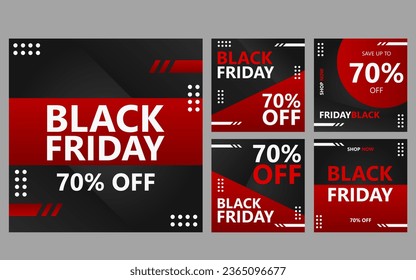 a set of black friday banners with red and black geometric shapes. Ideal for promoting sales and discounts during the Black Friday shopping event.