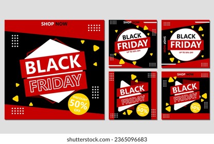 a set of black friday banners with red and black geometric shapes. Ideal for promoting sales and discounts during the Black Friday shopping event.