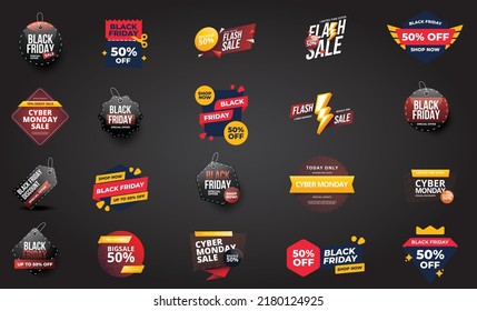 set of Black Friday and Flash sale banner vectors isolated in black background. illustration eps label 