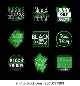 Juego de etiquetas de precio verde de Black Friday iconos con signos