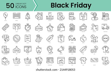 Set of black friday icons. Line art style icons bundle. vector illustration