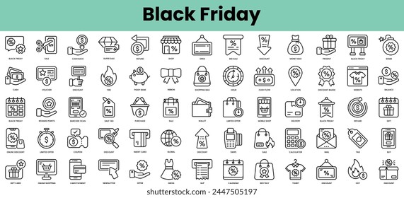 Set of black friday icons. Linear style icon bundle. Vector Illustration