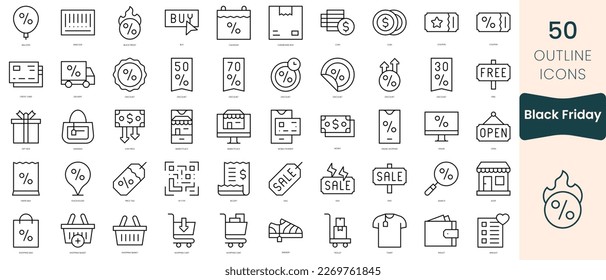 Set of black friday icons. Thin linear style icons Pack. Vector Illustration