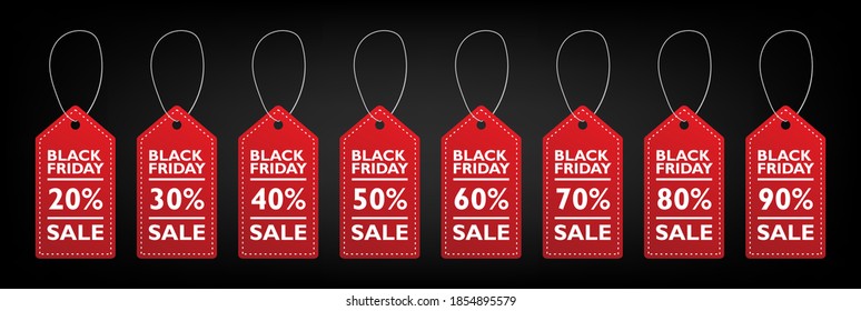 Juego de etiqueta Black Friday, etiqueta de venta roja para usted diseño, vector.